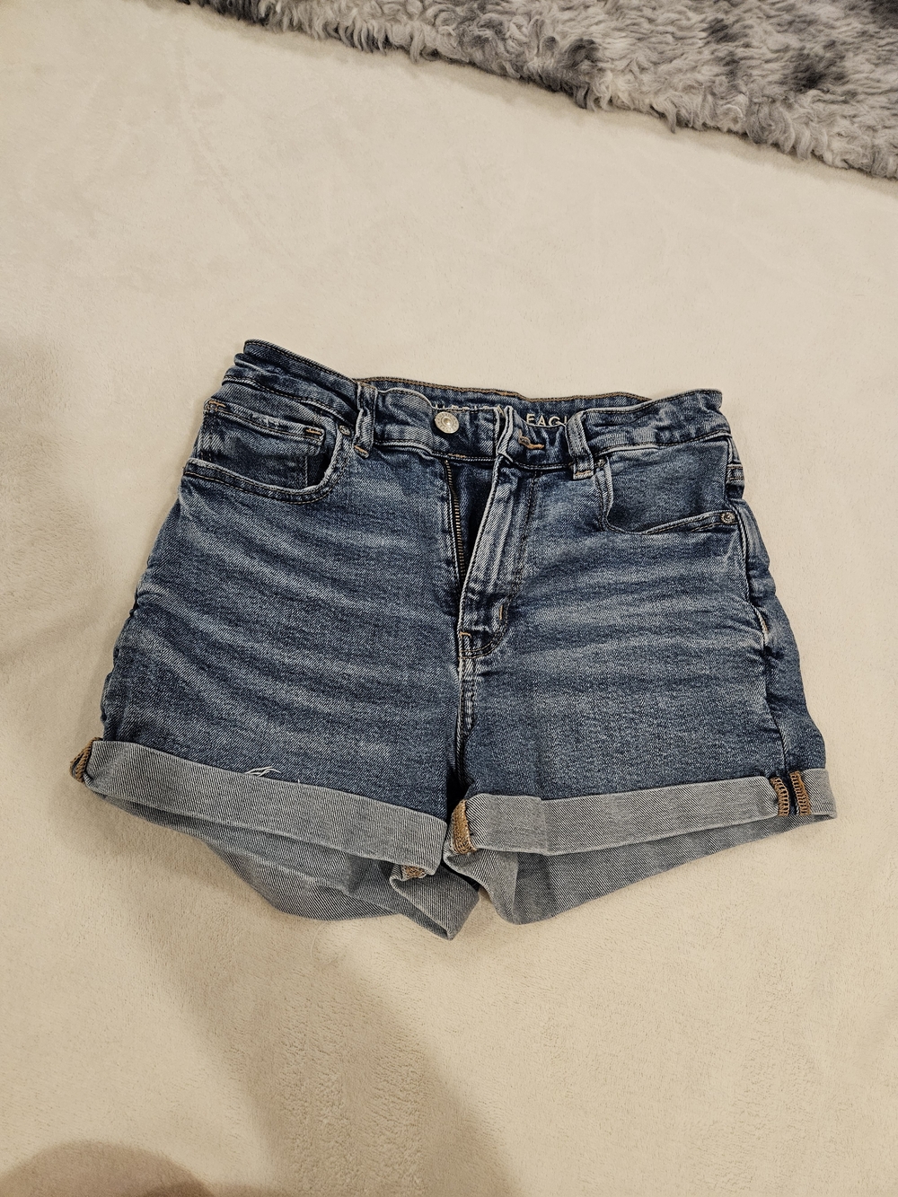 American Eagle Outfitters Rolled Hem Mid-Blue Denim Shorts